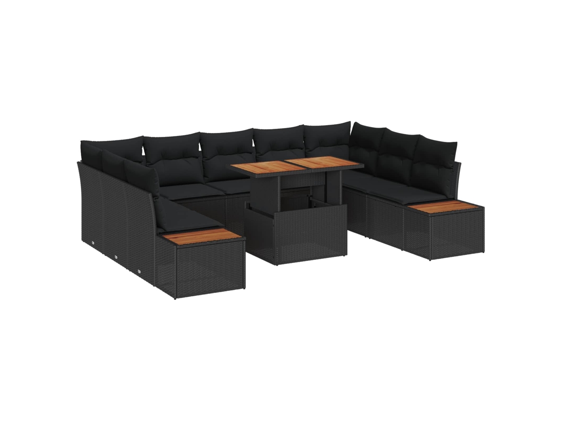 Vidaxl Conjunto De Sofá De Jardim 10 Unid. Preto Vime Pe