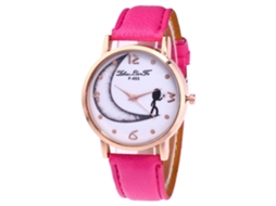 Relógio feminino Zhoulianfa, couro PU, mostrador redondo, quartzo, vermelho rosado