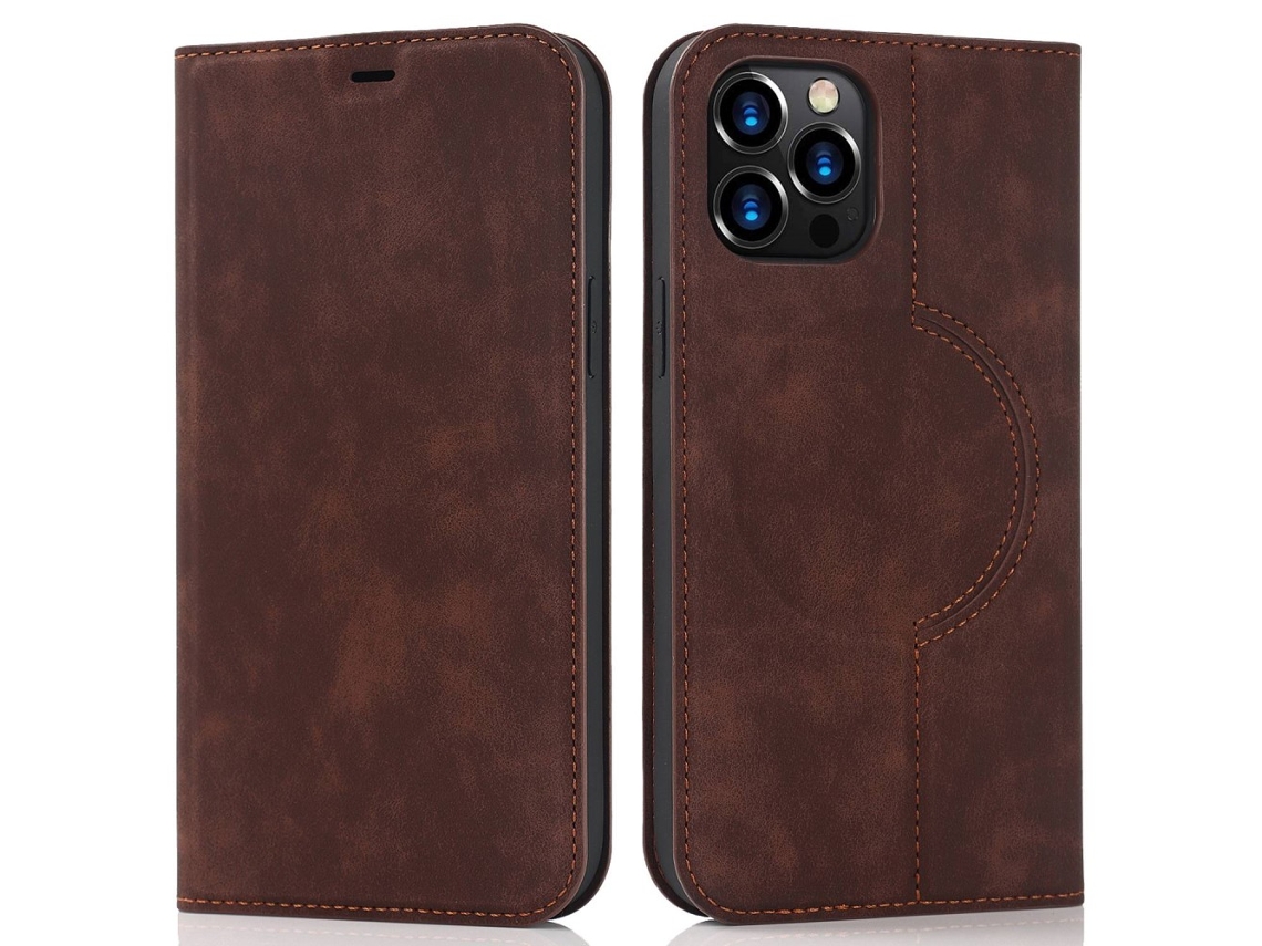 Capa Bloqueio Rfid Inch Para Iphone 12 Pro Max Pele Sintética Magnética Com Porta-cartões Castanho