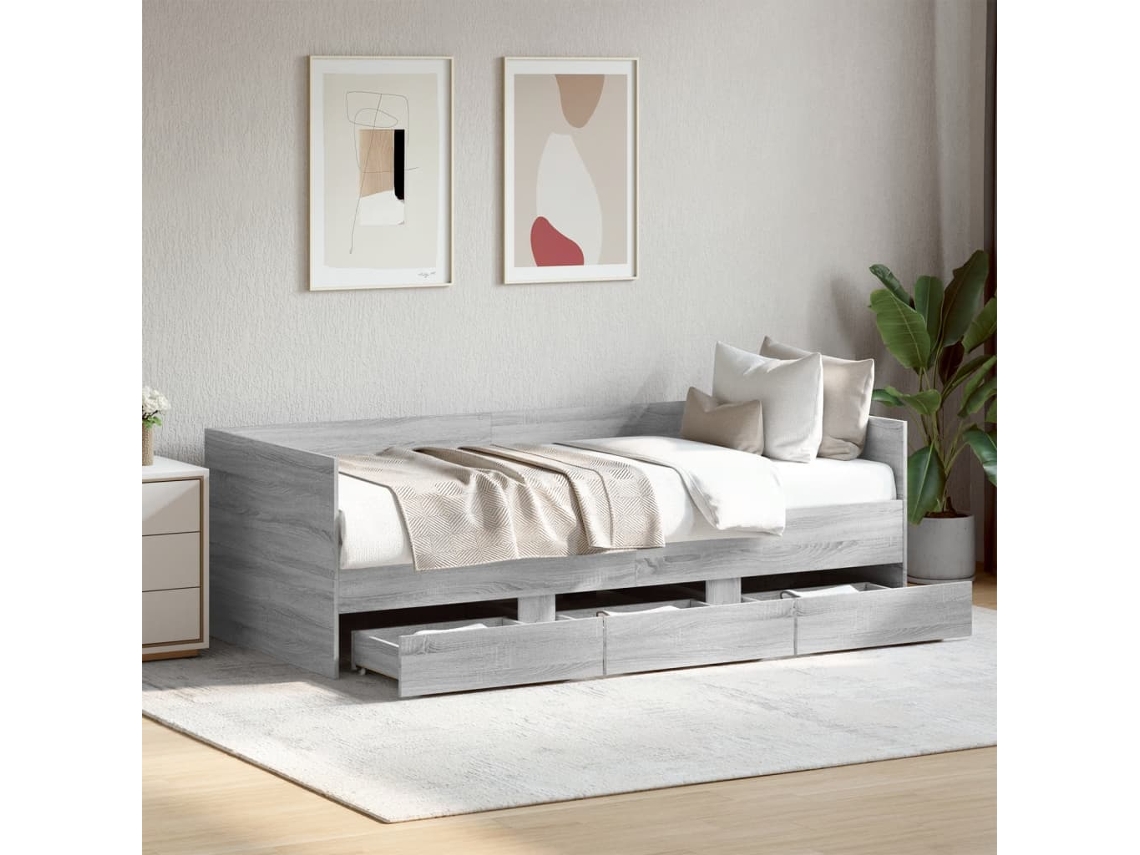 Sofá-cama Com Gavetas Sem Colchão 90x190 cm Cinzento Sonoma