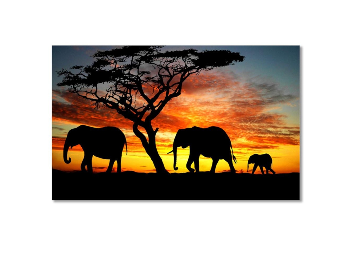 Laxiscreed Quadro Artístico De Pôr Do Sol Com Elefante, Decoração Criativa Para Diferentes Ambientes