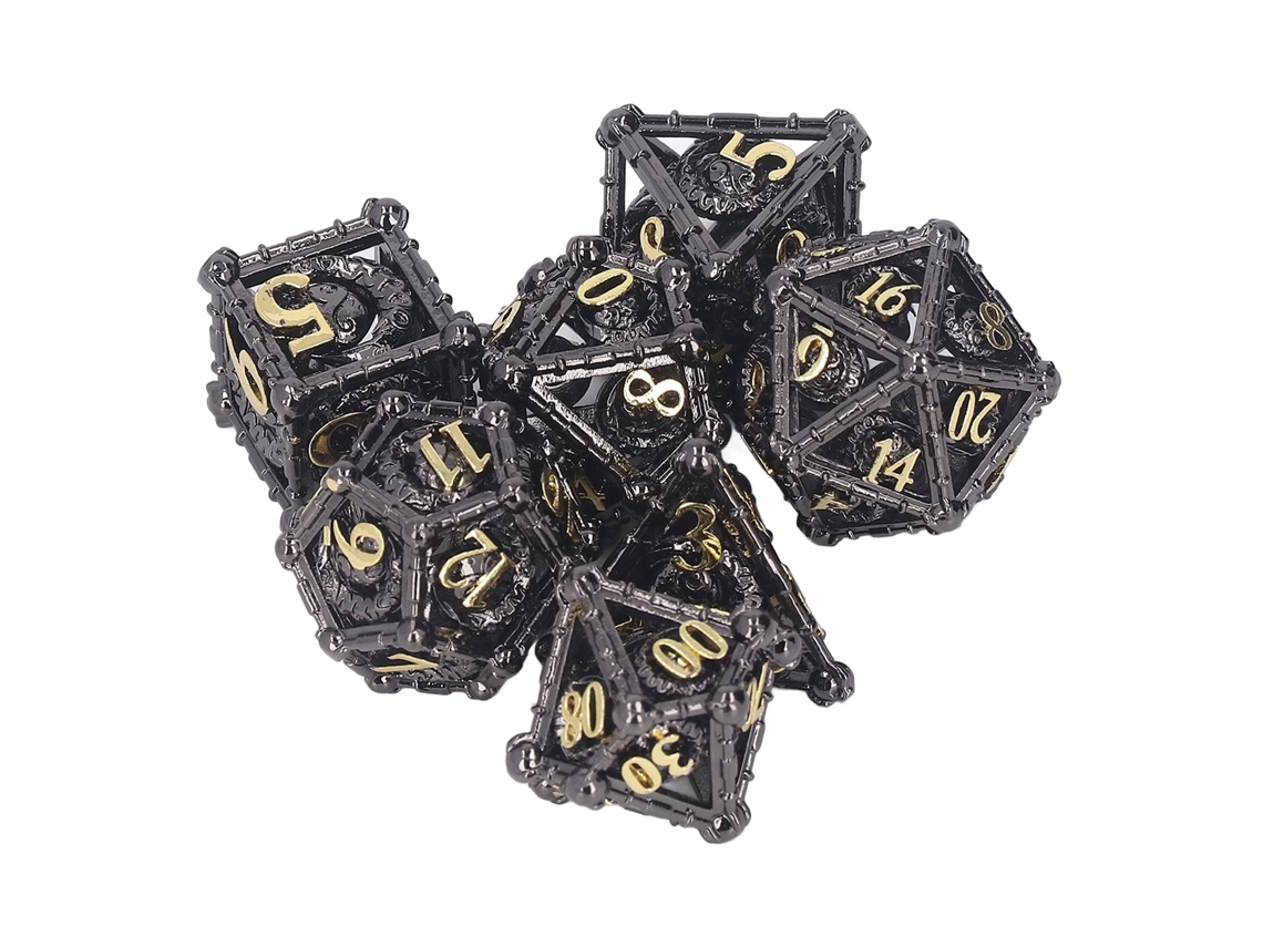 Mali conjunto de 7 Dados Poliédricos de Latão Gravados para Jogos de Tabuleiro e Rpg
