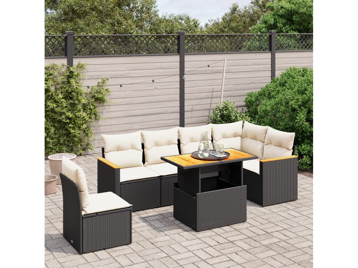 Vidaxl 7 Pcs Conjunto De Sofás P/ Jardim C/ Almofadões Vime Pe Preto