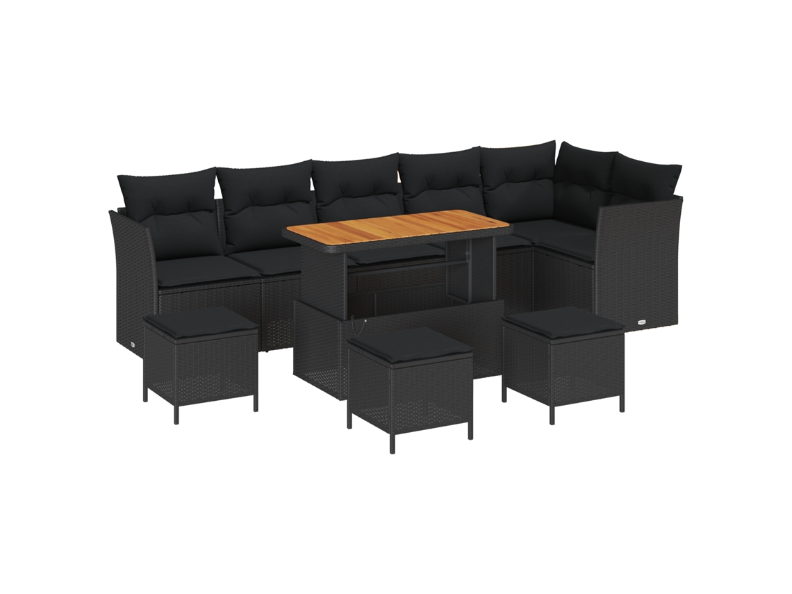 Conjunto 10 Conjunto De Móveis De Jardim Vidaxl Preto Vime Pe (110 X 55 X 71 Cm)