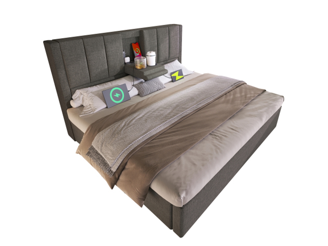 Cama estofada DELCOND de 16x2cm, com armazenamento, led, cabeceira dobrável