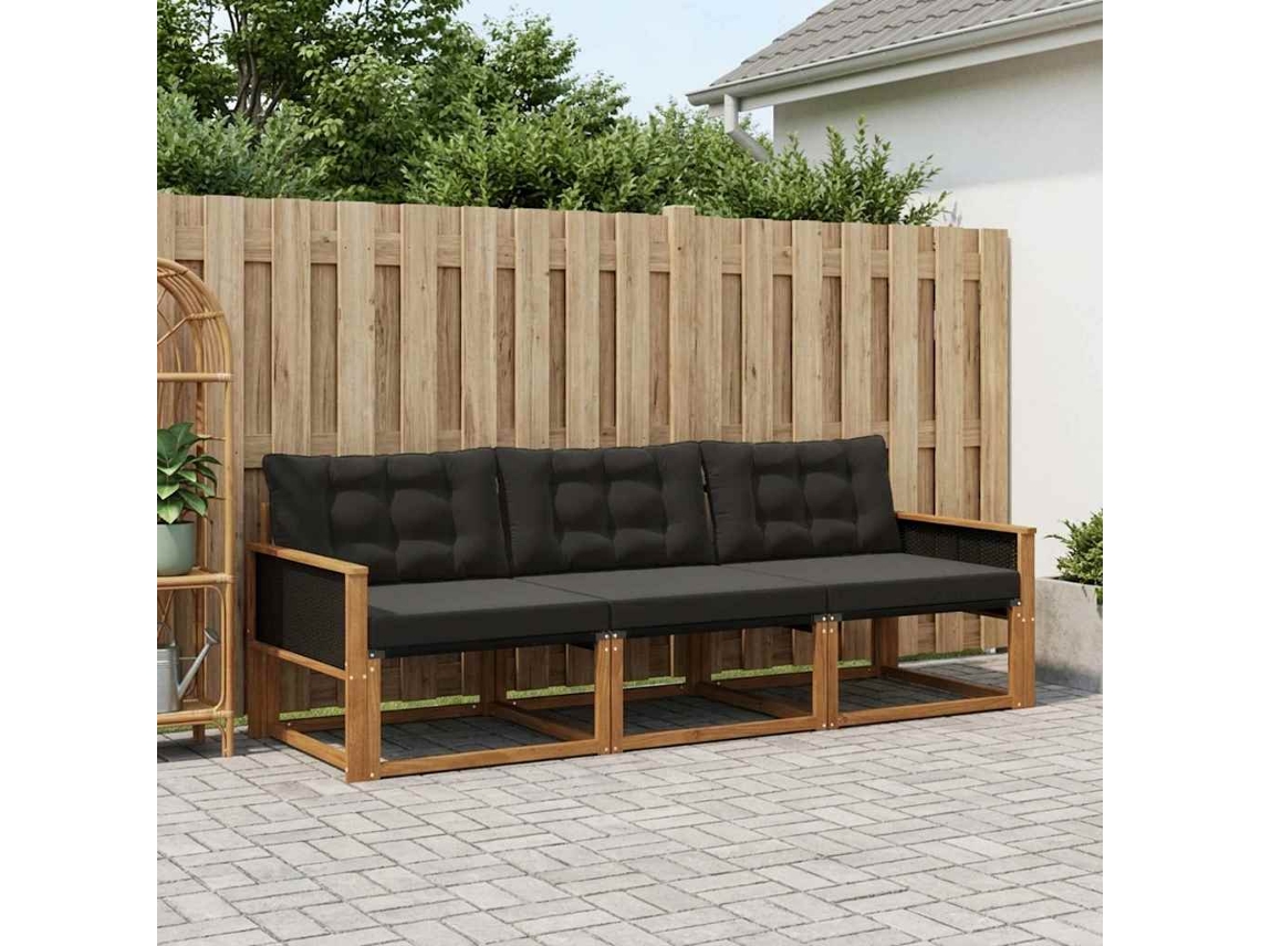 Vidaxl Conjunto De Sofás Para Exterior 3 Unid. Natural E Preto