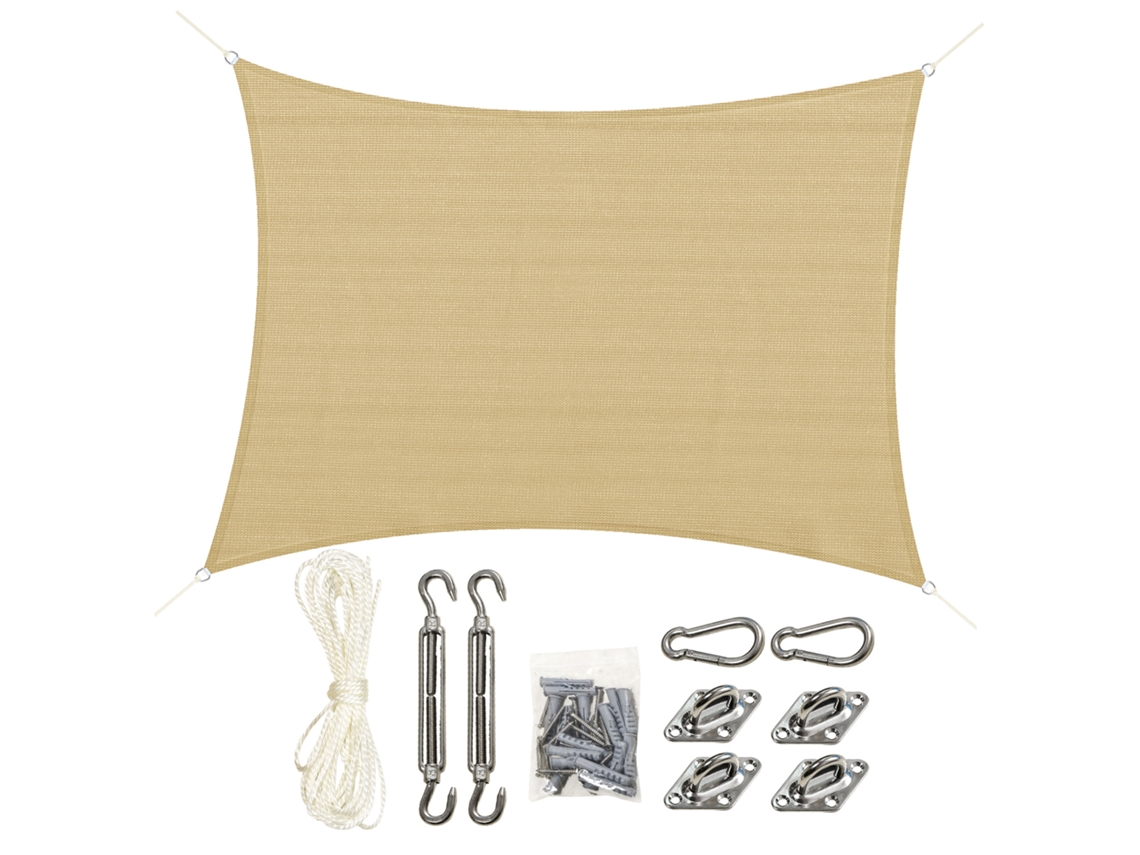 Toldo de sombra retangular 4x3m HDPE UV, bege, resistente BTFORUS