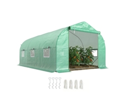 Estufa Túnel 450x300x200cm, com porta, 6 janelas enroláveis, cobertura de PE e aço verde BTFORUS