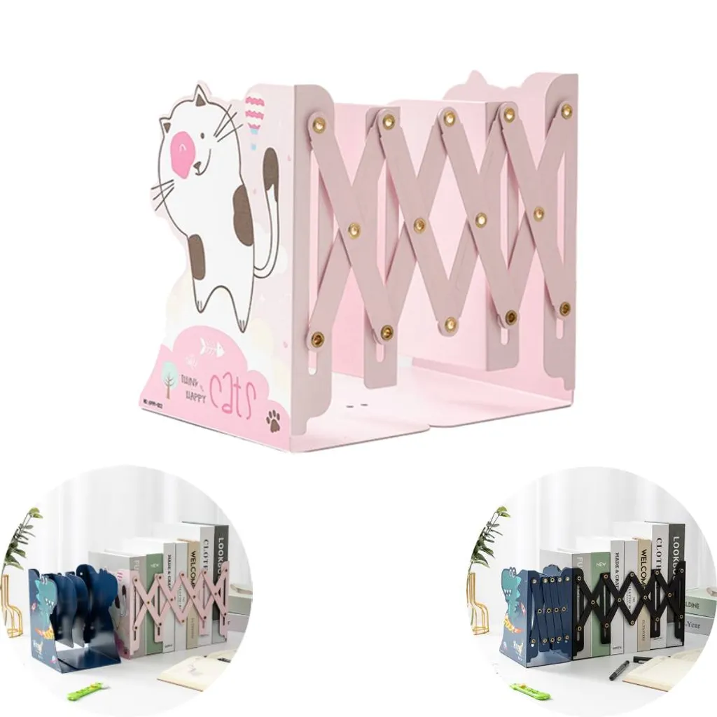 Suporte para Livros, Estante de Metal Expansível com Desenho Animado, Porta, Livros, Organizador de Mesa para Crianças, Estudantes, Casa BRILVIBERA