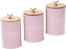 Conjunto De 3 Potes Herméticos Ferro E Bambu Rosa, Ideais Para Chá E Café, Perfeitos Para Armazenamento Na Cozinha E Uso
