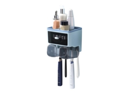 Suporte para Escova de Dentes, Sem Furos, Porta enxaguante Bucal, Organizador para Sanitário, Azul, para 2 Copos AQUAFORGE