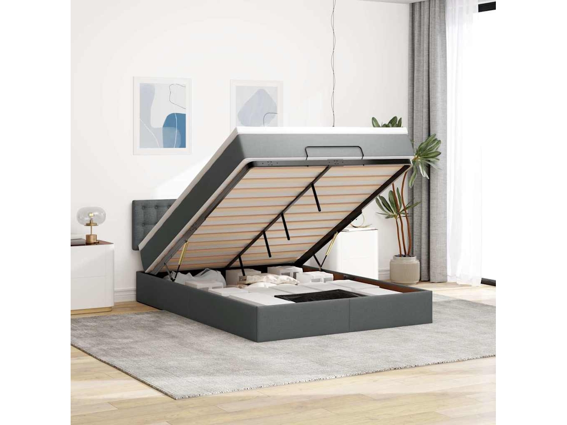 Vidaxl Cama Otomana Com Colchão 140x200 Cm Tecido Cinzento Escuro