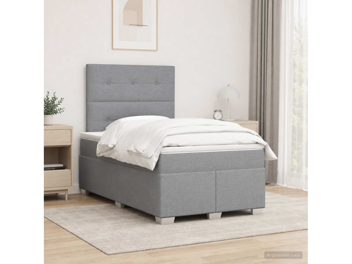 Vidaxl Cama Box Spring Com Colchão Cinzento-claro 120 X 200 Cm Tecido