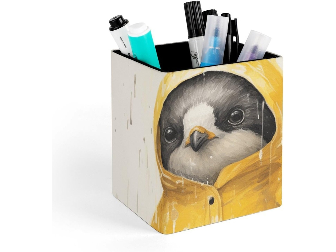 Porta Canetas Quadrado Em Couro Mesa, Porta Pincéis De Maquiagem, Organizador De Canetas, Pinguim Na Chuva