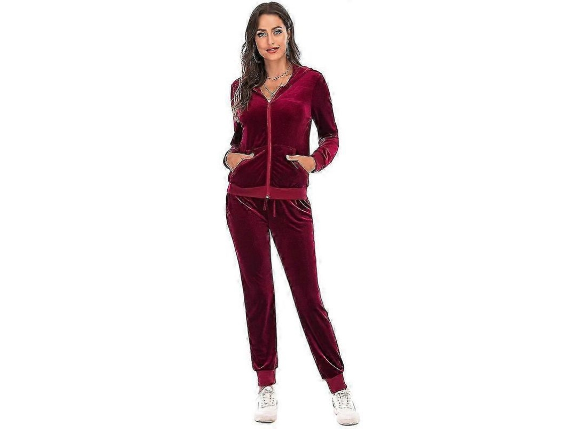 Conjunto De Moletom Feminino Bright Deer Com Capuz E Calça Comfortável Para Esportes E Lazer - Inverno, Primavera E Outono Vermelho