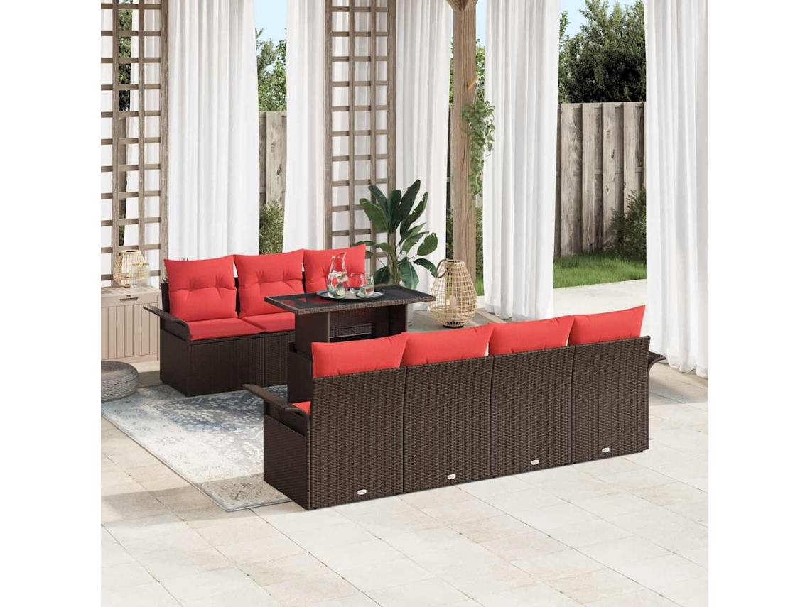 Vidaxl Conjunto De Sofá De Jardim 8 Unid. Castanho
