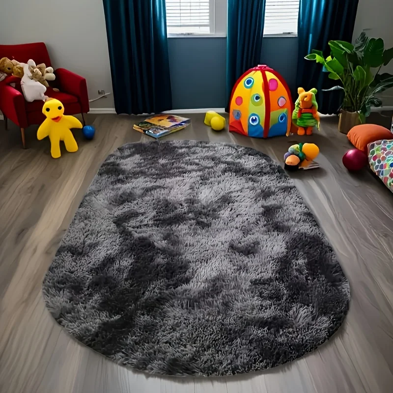 Tapete Oval De Cabeceira Com Estampa Tie-dye, De Pelo Longo (cinza Escuro, 60x120cm), Macio E Felpudo.