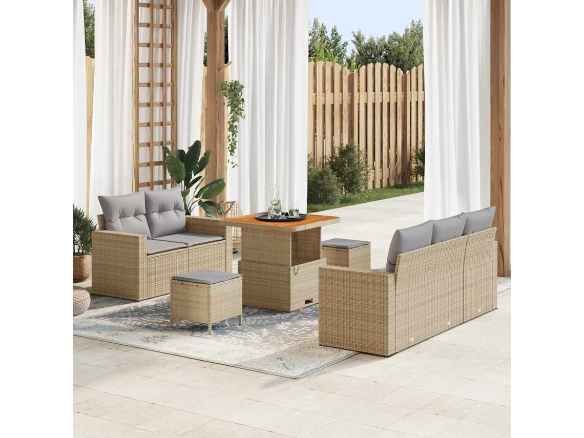 Vidaxl Conjunto De Sofá De Jardim Manual 8 Pcs Bege E Cinzento Claro
