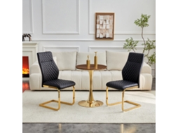 Conjunto Mesa Nogueira 60cm Pé Dourado 2 Cadeiras Pretas Diamante Dourado