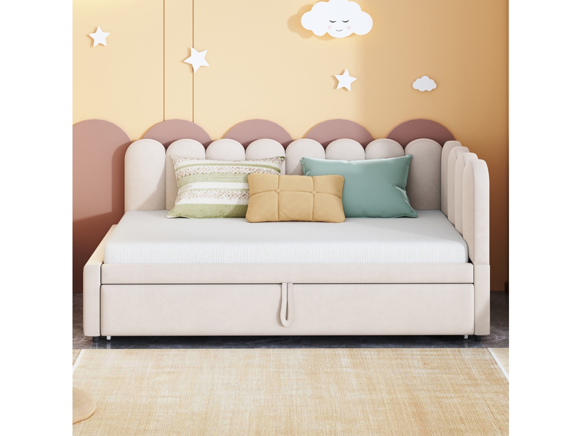 Sofá-cama 90x200 Cm - Com Cama Extra - Veludo - Bege (colchão Não Incluído)