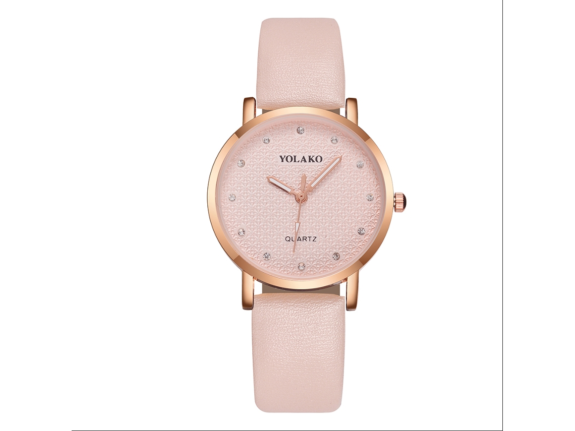 Relógio de Pulso Feminino Yolako Quartzo com Strass Liga Rosa Cinto Pu