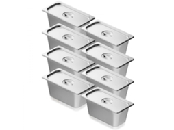 Conjunto De 8 Tabuleiros Gn 1/3 Em Aço Inox Com Tampa Para Cozinha Profissional Tekmaquinas