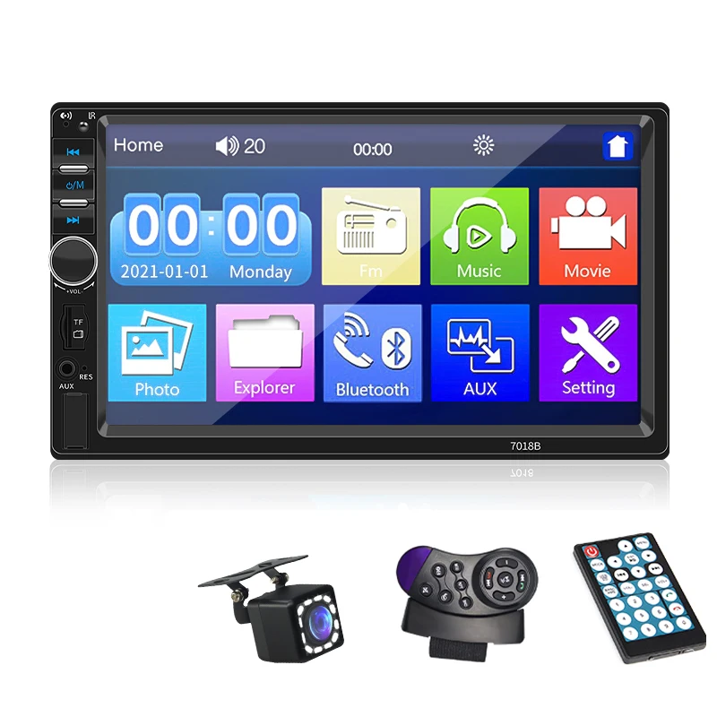 Rádio Automotivo 2 Din De 7 Polegadas Com Tela Sensível Ao Toque Mp5, Fm, Aux, Usb, Bluetooth E Câmera Mirrorlink.