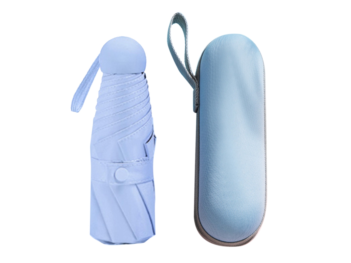 Guarda-chuva Cápsula Mini de Bolso Anti-UV 2 Usos 5 Seções 8 Listras Azul Acessórios para Atividades ao Ar Livre