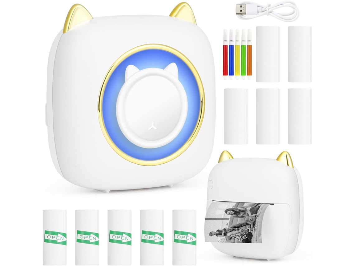 Mini Impressora Fotográfica Portátil, Impressora Térmica Instantânea Sem Fio Bluetooth Com 10 Rolos De Papel Térmico, Impressora Slowmoose