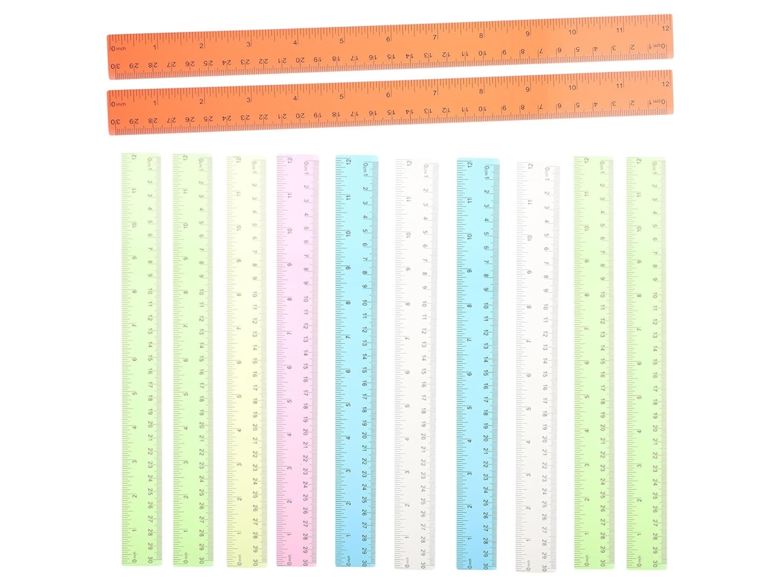 Conjunto Nuobesty com 12 réguas de plástico coloridas de 30 cm, leves e reutilizáveis, para estudantes, com design criativo.