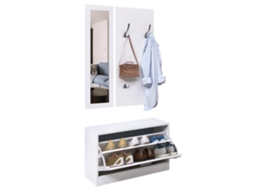 Conjunto de 3 peças para entrada, com espelho, 4 ganchos, branco, 80x27x46,5cm | S/MARCA