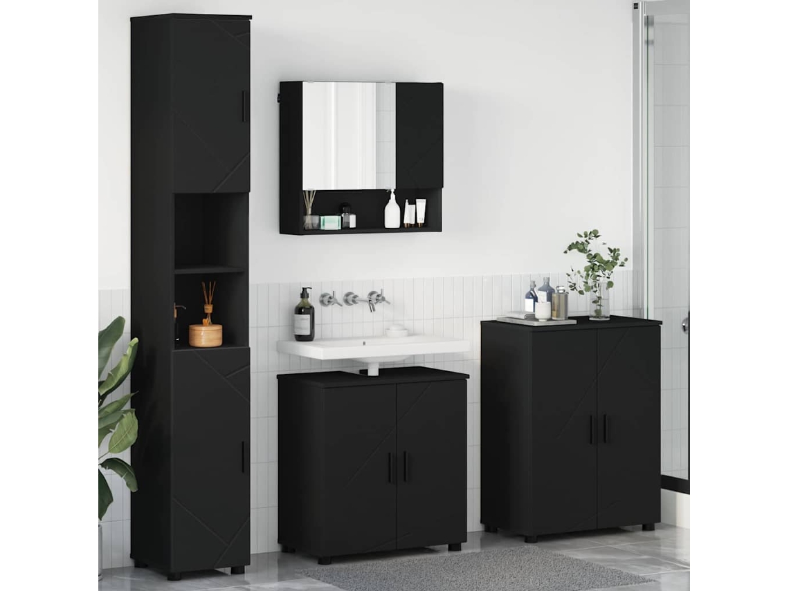 Vidaxl Conjunto De Móveis Para Banheiro 4 Unid. Preto 61 X 35 X 64 Cm