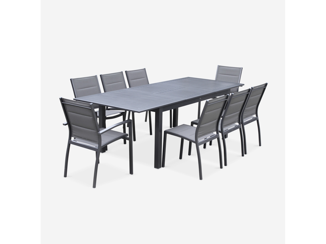 Conjunto De Jardim Com Mesa Extensível Em Alumínio Com 8 Cadeiras, Antracite E Cinza Taupe