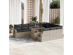 Vidaxl 11 Pcs Conjunto Sofás De Jardim C/ Almofadões Vime Pe Cinzento