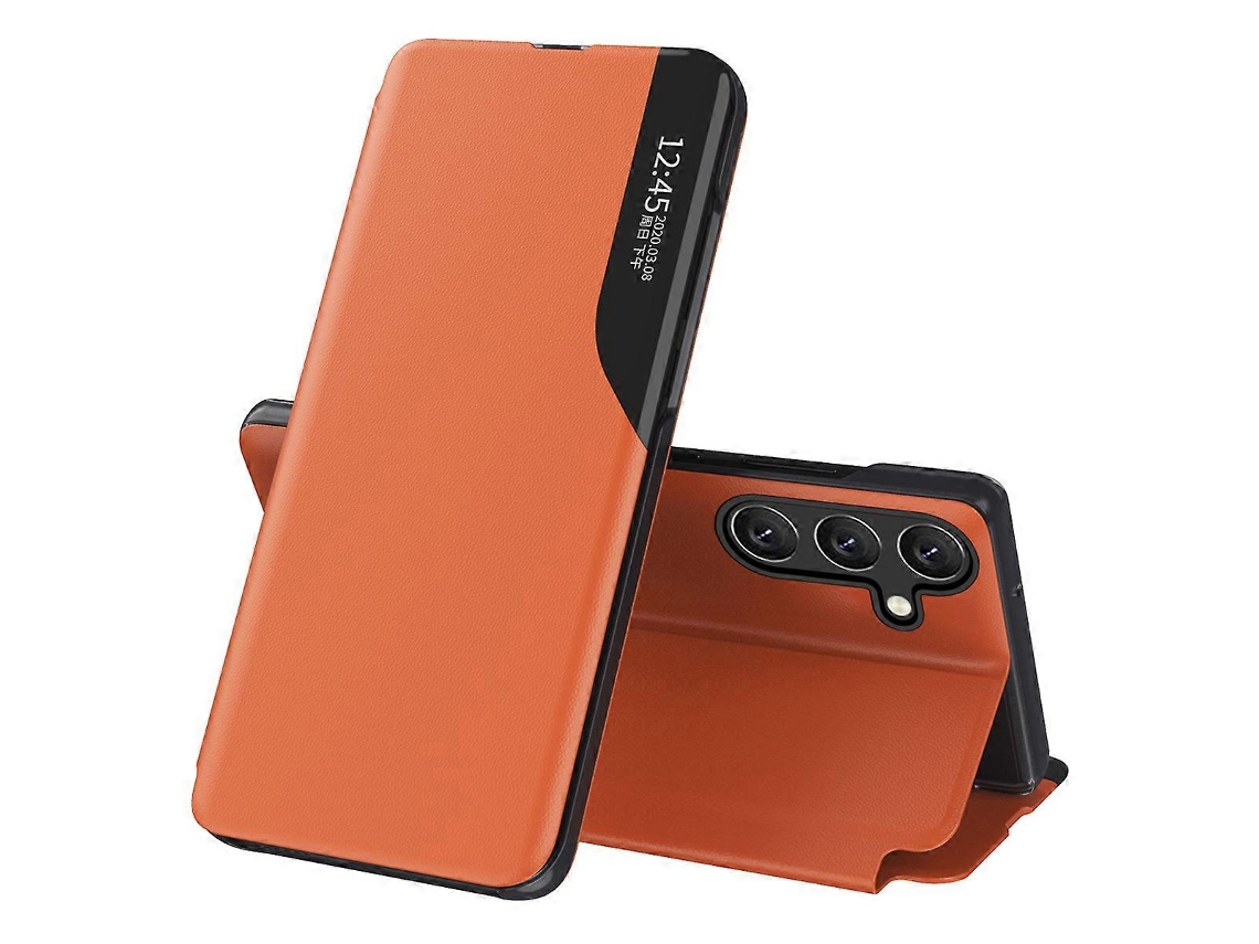 Compre Capa De Couro Com Janela De Visualização Para Samsung Galaxy S24 Fe, Proteção Total, Laranja