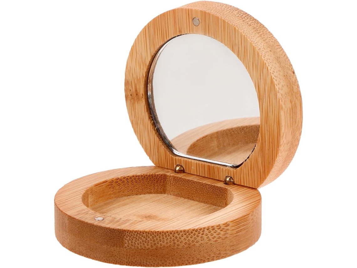 Espelho De Maquiagem Portátil Para Viagem Em Bambu Natural, Dobrável, Com Reflexo Nítido, Compacto E Leve.