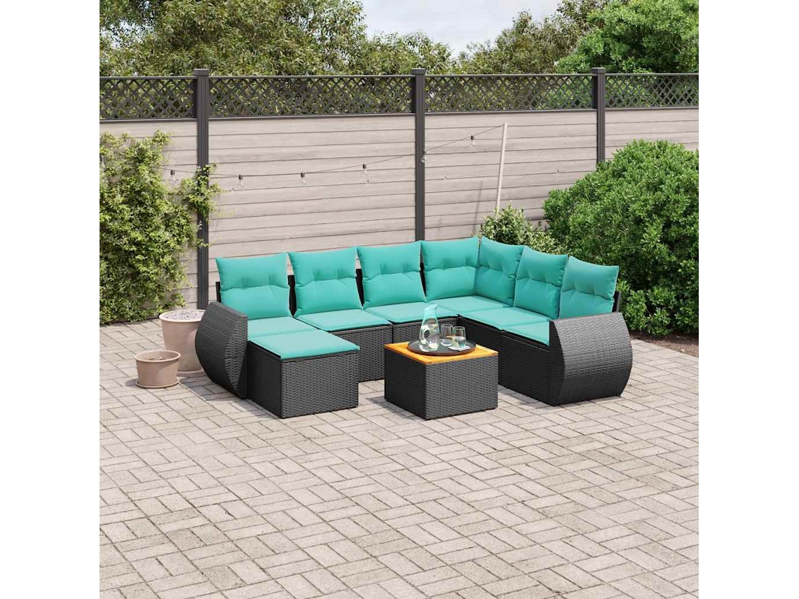Vidaxl Conjunto De Sofá De Jardim Com 8 Peças E Almofadas Em Rattan Sintético Preto