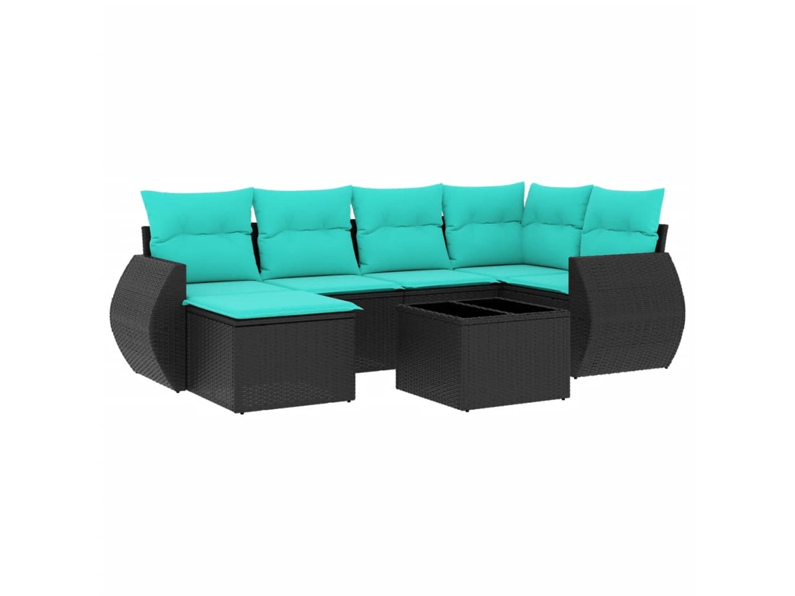 Conjunto de Sofá de Jardim, 7 Peças, Almofadas, Rattan Preto MAISON EXCLUSIVE