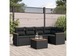 Vidaxl 6 Pcs Conjunto Sofás De Jardim C/ Almofadões Vime Pe Preto