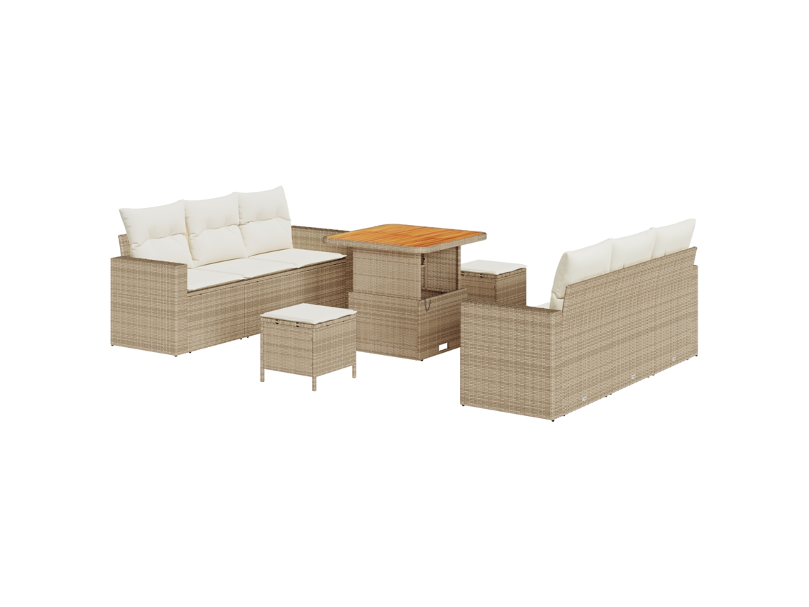 Conjunto 9 De Sofá Jardim Vidaxl Com Almofadas Bege Rattan Poli Acácia  Bege Vime