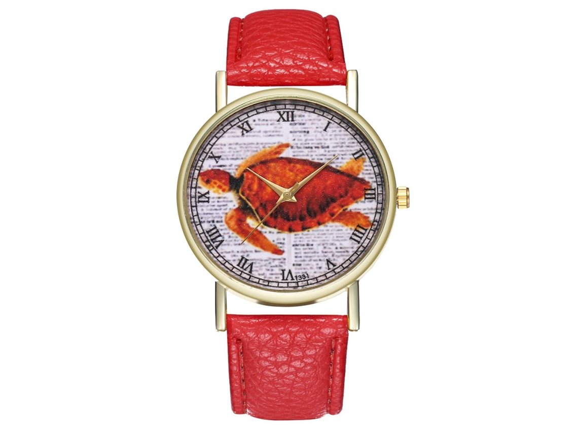 Relógio de pulso para estudantes com pulseira de PU, numerais romanos, caixa redonda e movimento de quartzo (vermelho)