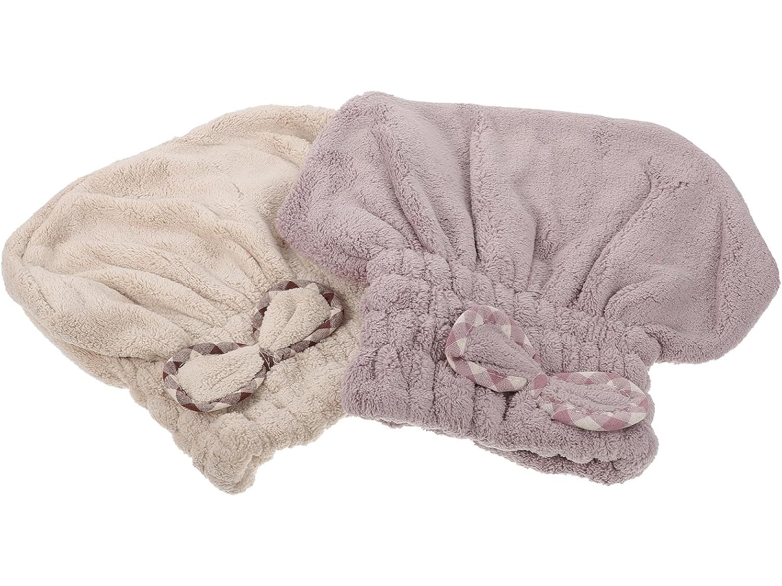 Conjunto De 2 Toucas De Natação Em Fleece Coral Macio E Absorvente Para Secagem.