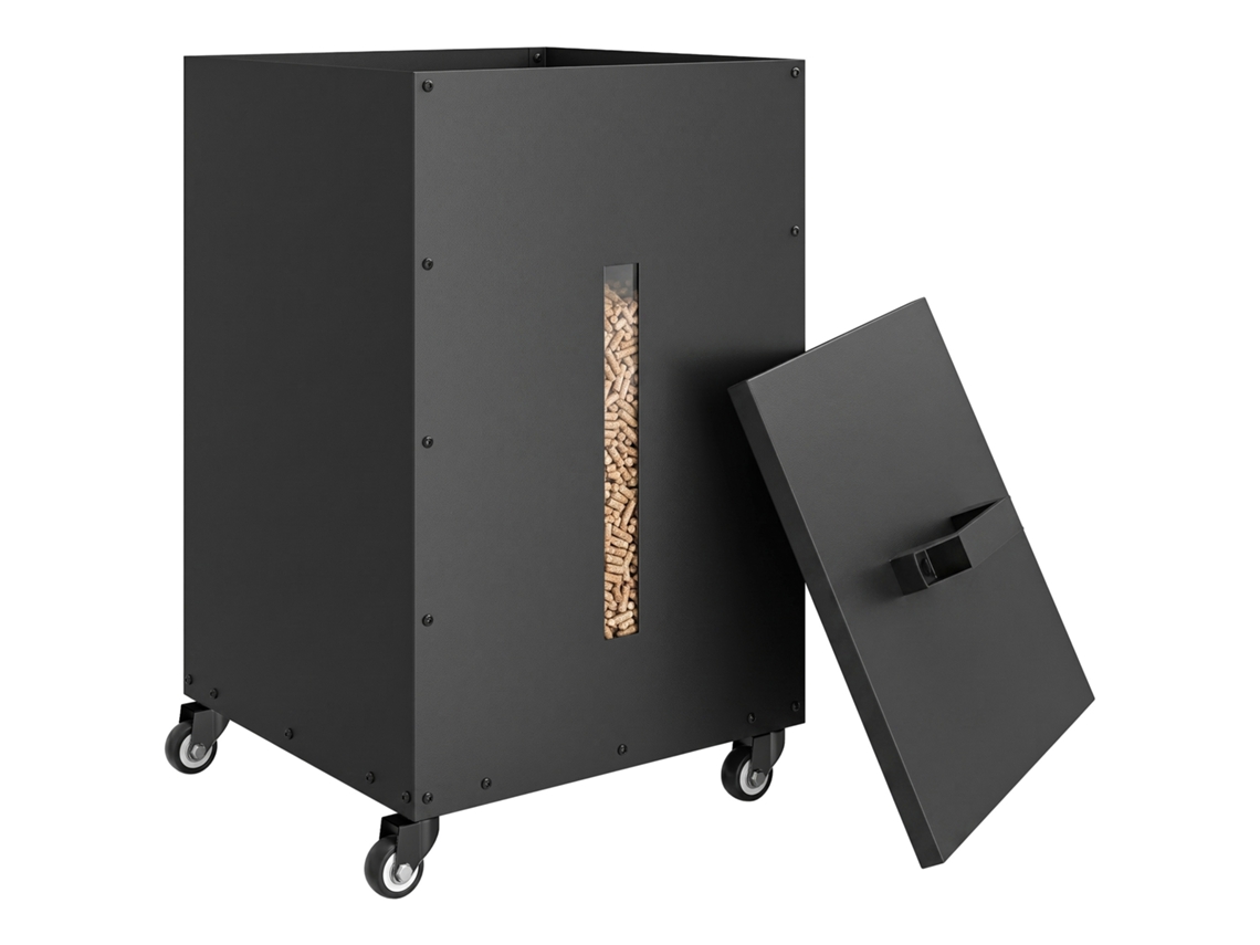 Recipiente Para Pellets Em Aço Com Rodas, 30 Kg, Preto