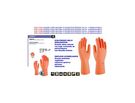 Luva De Látex Natural Flocada Finstock Eco Procex T 7 Laranja Scoa