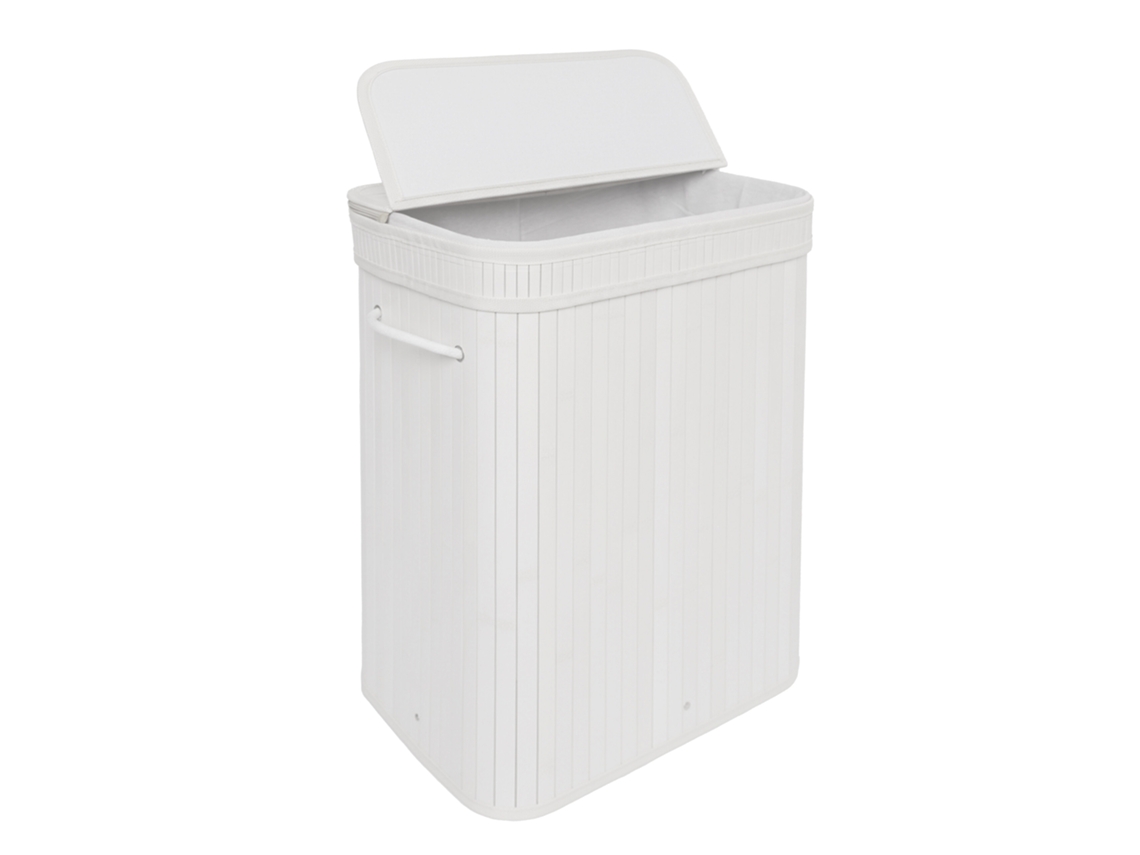 Cesto De Roupa Suja Relaxdays Com Tampa, Bambu, 72 L, Dobrável, A X L X P: 60 X 40 X 30 Cm, Casa De Banho, Branco
