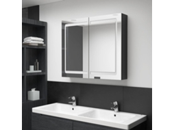 Vidaxl Armário Espelhado Casa De Banho Led 80x12x68 Cm Preto Brilhante
