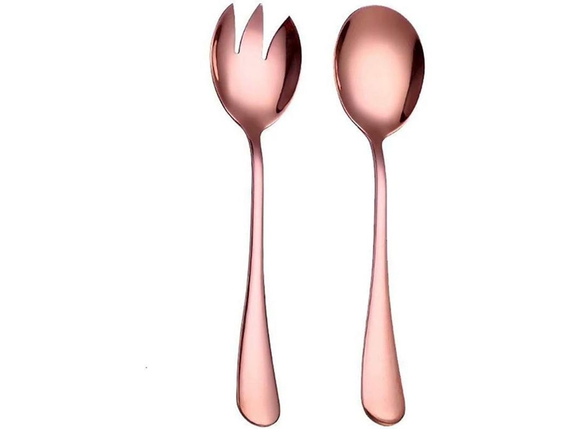 2026 set de Talheres para Salada de Aço Inoxidável 304, 2 Peças, Colher e Garfo, 7,7 Polegadas, Dourado Rosa, Seguro para Lava louças