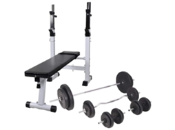 Vidaxl Banco Musculação C/ Suporte P/ Pesos + Barras E Halteres 90 Kg