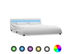 Estrutura De Cama Com Led 140x200 Cm Couro Artificial Branco