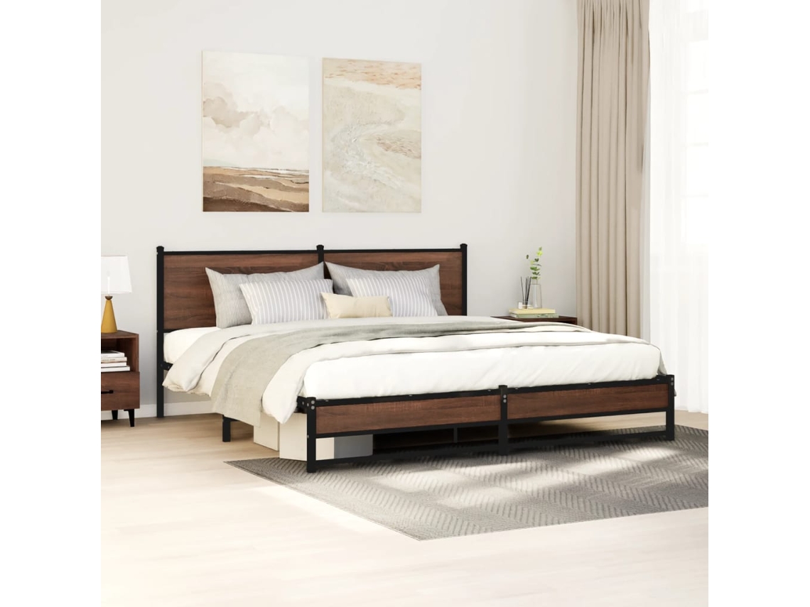 Vidaxl Estrutura Cama Sem Colchão 183x213 Cm Metal Carvalho Castanho